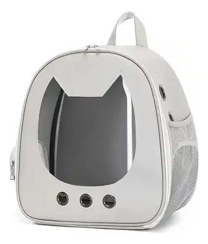 Mochila Cara De Gato 32x17x35cm Cuerina Blanca